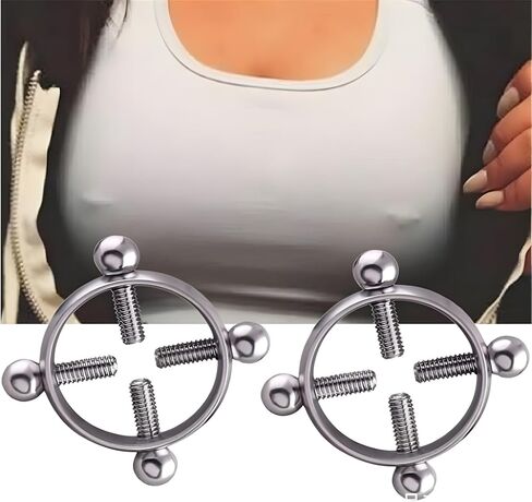 2Pcs Round Non Piercing Nipple Ring for Women Stainless Steel Fake Nipple Rings Shield Barbell Rings Body Jewelry in Saudi Arabia