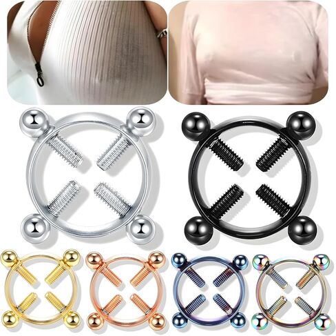 2Pcs Round Non Piercing Nipple Ring for Women Stainless Steel Fake Nipple Rings Shield Barbell Rings Body Jewelry in Saudi Arabia