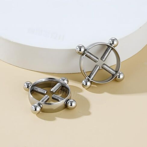 2Pcs Round Non Piercing Nipple Ring for Women Stainless Steel Fake Nipple Rings Shield Barbell Rings Body Jewelry in Saudi Arabia
