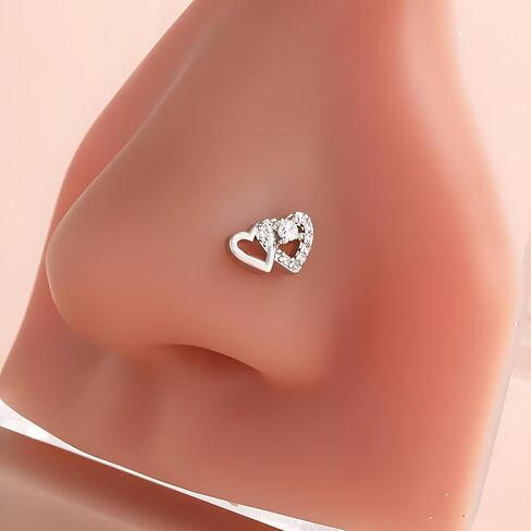 14K Gold Plated Heart Nose Stud for Women Silver Plated Heart Nose Ring with Faux Diamond CZ Hearts Noses Rings Piercing Jewelry in Kuwait