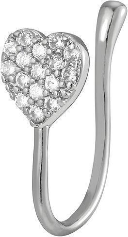 14K Gold Plated Heart Nose Stud for Women Silver Plated Heart Nose Ring with Faux Diamond CZ Hearts Noses Rings Piercing Jewelry in Kuwait