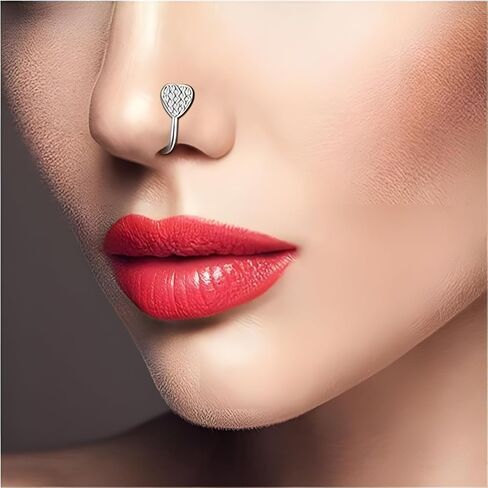14K Gold Plated Heart Nose Stud for Women Silver Plated Heart Nose Ring with Faux Diamond CZ Hearts Noses Rings Piercing Jewelry in Kuwait
