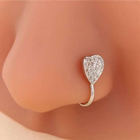 14K Gold Plated Heart Nose Stud for Women Silver Plated Heart Nose Ring with Faux Diamond CZ Hearts Noses Rings Piercing Jewelry in Kuwait