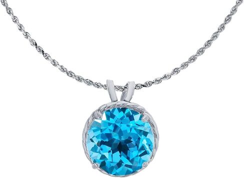 10K White Gold 7mm Round Cut Rope Frame Rabbit Ear 18" Rope Chain Necklace in Saudi Arabia