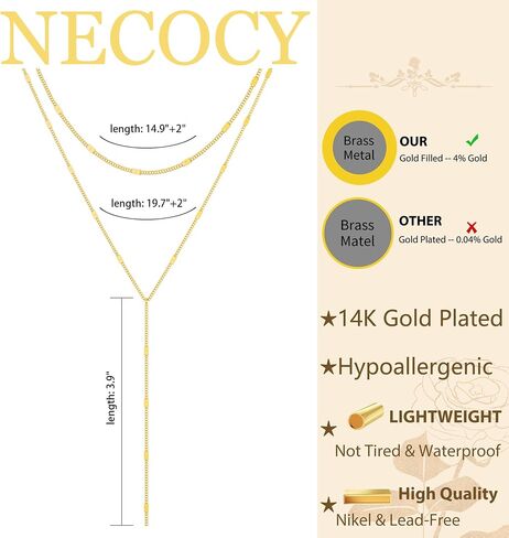 Lariat Gold Necklaces for Women, Dainty 14k Gold Plated Long Layered Chain Necklace Trendy Y-Shaped Pendant Necklace Statement Charm Jewelry for Women Gift in Saudi Arabia