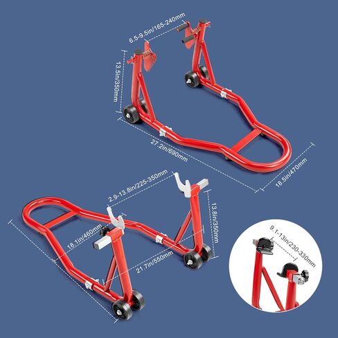 Motorcycle Stand Lift 850lbs Front & Rear Combo Universal Motorcycle Stands Compatible with Most Yamaha Honda Kawasaki Suzuki BMW Motorcycles, Red in Saudi Arabia