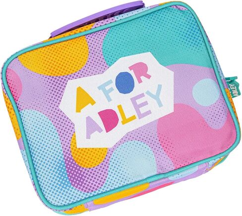 A FOR ADLEY Lunchbox. Featuring Adley's Neon Rainbow Friends on a Zebra Rainbow Printed Lunchbox (Purple Retro) in Saudi Arabia