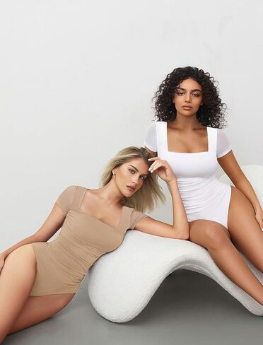 Avidlove Women's Square Neck Sheer Mesh Short Sleeve Bodysuit Ruched Going Out Sexy Thong Bodysuits Tops in Saudi Arabia