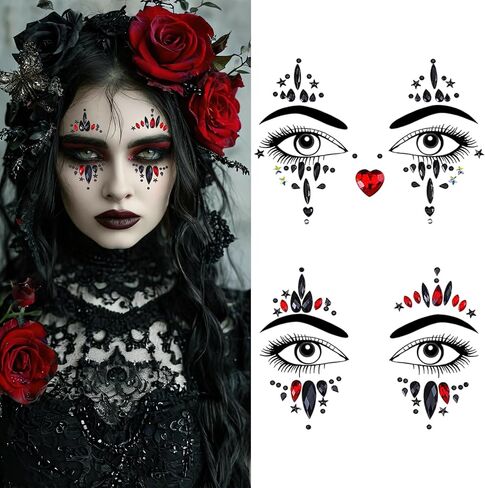 Halloween 3D Face Jewel Makeup Sticker Sparkling Clown Face Makeup Crystals Art Stickers for Halloween Rave Cosplay Party 2 Pcs in Saudi Arabia