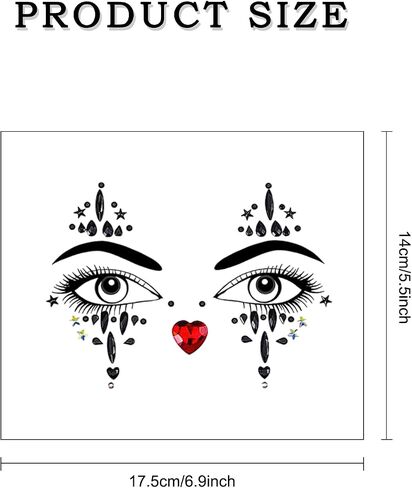 Halloween 3D Face Jewel Makeup Sticker Sparkling Clown Face Makeup Crystals Art Stickers for Halloween Rave Cosplay Party 2 Pcs in Saudi Arabia