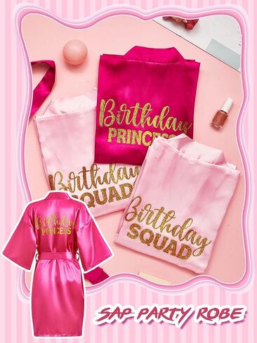 7 Pcs Birthday Squad Robe Birthday Princess Robe Short Kimono Robe Satin Silk Robe Spa Party Supplies for Girl Wedding in Saudi Arabia