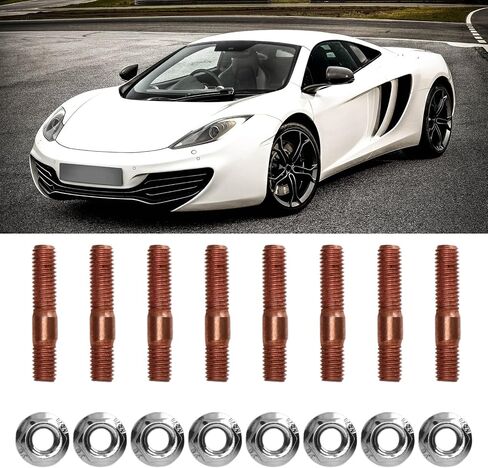Header Stud Kit 8Pcs M8 1.25 Threaded Turbo Studs Kit, Sturdy Metal Alloy High Pressure Exhaust Manifold Stud Bolt Nut Hardware Turbo Stud Kit Flange Nuts in Saudi Arabia