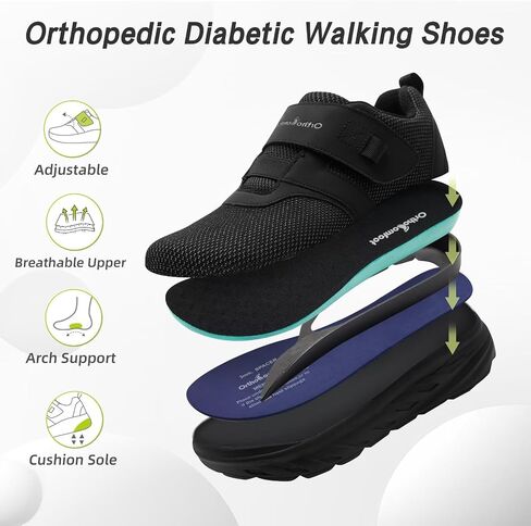 OrthoComfoot Women's Orthopedic Diabetic Wide Walking Shoes: Comfortable Casual Arch Support Plantar Fasciitis Loafers, Orthotic High Arch Swollen Feet Adjustable Work Shoes for Ankle and Heel Pain in Saudi Arabia