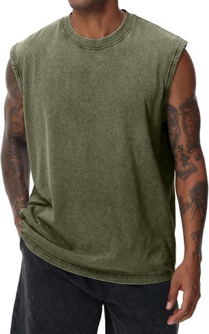 Mens Cotton Sleeveless Tank Tops Cut Off Muscle Gym T Shirts Running Beach Loose Fit Tees in Kuwait