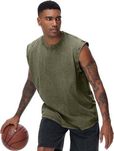 Mens Cotton Sleeveless Tank Tops Cut Off Muscle Gym T Shirts Running Beach Loose Fit Tees in Kuwait