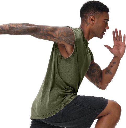 Mens Cotton Sleeveless Tank Tops Cut Off Muscle Gym T Shirts Running Beach Loose Fit Tees in Kuwait