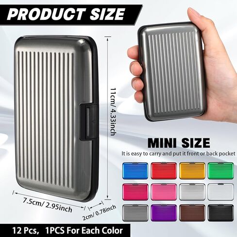 TaoBary 12 Pcs RFID Blocking Credit Cards Holder Mini Slim Aluminum Wallet Metal Business Card Case Credit wallet Protector ID Case for Women Men, Multicolor (Double Sided Stripes) in Saudi Arabia