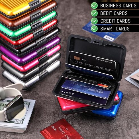 TaoBary 12 Pcs RFID Blocking Credit Cards Holder Mini Slim Aluminum Wallet Metal Business Card Case Credit wallet Protector ID Case for Women Men, Multicolor (Double Sided Stripes) in Saudi Arabia