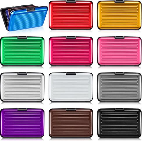 TaoBary 12 Pcs RFID Blocking Credit Cards Holder Mini Slim Aluminum Wallet Metal Business Card Case Credit wallet Protector ID Case for Women Men, Multicolor (Double Sided Stripes) in Saudi Arabia
