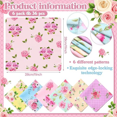36 Pcs Vintage Floral Handkerchiefs for Women Tea Party Favors, 11 x 11 Inches Vintage Rose Ladies Hankies for Gifting Weddings Home Decor in Saudi Arabia