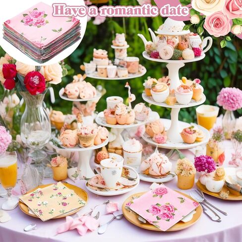 36 Pcs Vintage Floral Handkerchiefs for Women Tea Party Favors, 11 x 11 Inches Vintage Rose Ladies Hankies for Gifting Weddings Home Decor in Saudi Arabia