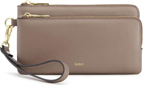 Kattee Leather Wristlet Wallets for Women, Slim Clutch Purses, RFID Wallet Women with Credit Card Holder, Khaki in Saudi Arabia