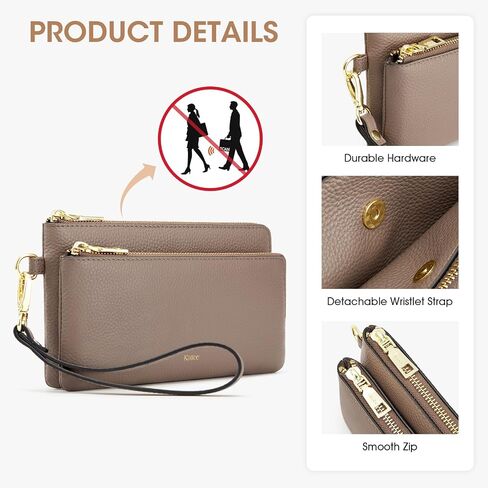 Kattee Leather Wristlet Wallets for Women, Slim Clutch Purses, RFID Wallet Women with Credit Card Holder, Khaki in Saudi Arabia