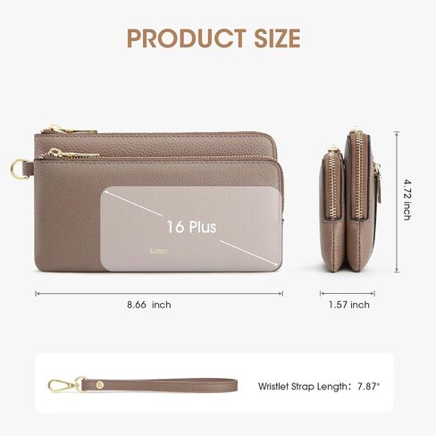 Kattee Leather Wristlet Wallets for Women, Slim Clutch Purses, RFID Wallet Women with Credit Card Holder, Khaki in Saudi Arabia