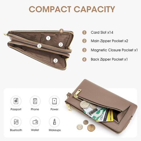Kattee Leather Wristlet Wallets for Women, Slim Clutch Purses, RFID Wallet Women with Credit Card Holder, Khaki in Saudi Arabia