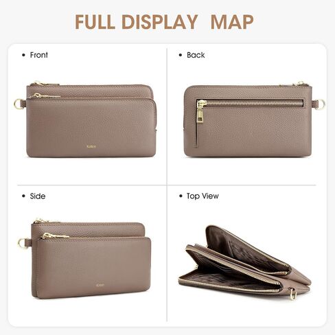 Kattee Leather Wristlet Wallets for Women, Slim Clutch Purses, RFID Wallet Women with Credit Card Holder, Khaki in Saudi Arabia