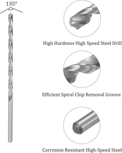 2PCS Twist Drill Bit - [5.2mm] High-Speed Steel Cobalt Round Shank Jobber Bit Set Silver Tone for Metal Wood Plastic Steel Use, 132mm / 5.2" Blade Length in Saudi Arabia