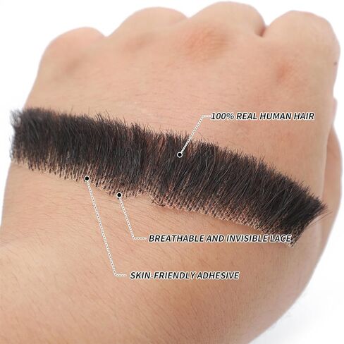 Realistic Fake Mustache, 100% Human Hair Handmade Fake Beard with Invisible Lace, Thick Straight Fake Moustache for Halloween/Cosplay/Party/Theater Costume (Brown) in Saudi Arabia