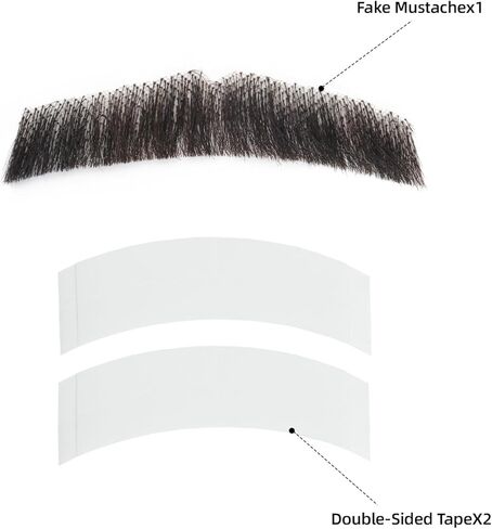 Realistic Fake Mustache, 100% Human Hair Handmade Fake Beard with Invisible Lace, Thick Straight Fake Moustache for Halloween/Cosplay/Party/Theater Costume (Brown) in Saudi Arabia