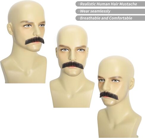 Realistic Fake Mustache, 100% Human Hair Handmade Fake Beard with Invisible Lace, Thick Straight Fake Moustache for Halloween/Cosplay/Party/Theater Costume (Brown) in Saudi Arabia