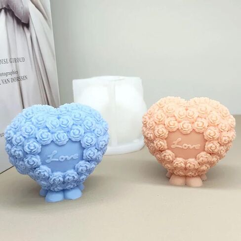 3-Cavity Heart Rose Flower Silicone Soap Mold Fondant Mold for Cake Decoration, Chocolate,Candle, Bath Bomb, Lotion Bar in Saudi Arabia