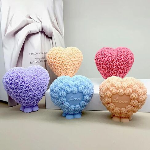 3-Cavity Heart Rose Flower Silicone Soap Mold Fondant Mold for Cake Decoration, Chocolate,Candle, Bath Bomb, Lotion Bar in Saudi Arabia