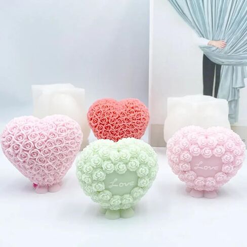 3-Cavity Heart Rose Flower Silicone Soap Mold Fondant Mold for Cake Decoration, Chocolate,Candle, Bath Bomb, Lotion Bar in Saudi Arabia