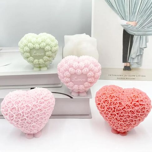 3-Cavity Heart Rose Flower Silicone Soap Mold Fondant Mold for Cake Decoration, Chocolate,Candle, Bath Bomb, Lotion Bar in Saudi Arabia