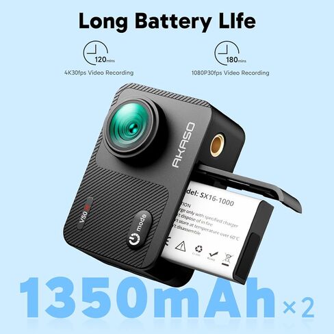 AKASO V50X Native 4K30fps WiFi Action Camera with 128GB MicroSDXC U3 Memory Card Accessories Kit Bundle with EIS Touch Screen 4X Zoom 131 feet Waterproof Camera Remote Control in Kuwait