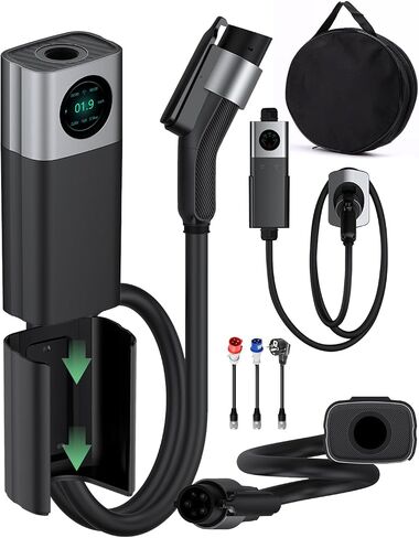 شاحن المستوى 2 EV المحمول-40AMP 240V شاحن للمستوى 1 و 2 ، مع شاشة LED الذكية WIFI ، كابل 25 قدمًا ، حزام/حائط ، حامل الكابل ، NEMA 14-50P ، J1772 متوافق in Kuwait