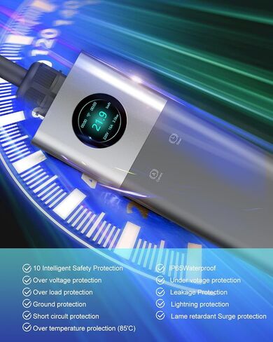 شاحن المستوى 2 EV المحمول-40AMP 240V شاحن للمستوى 1 و 2 ، مع شاشة LED الذكية WIFI ، كابل 25 قدمًا ، حزام/حائط ، حامل الكابل ، NEMA 14-50P ، J1772 متوافق in Kuwait