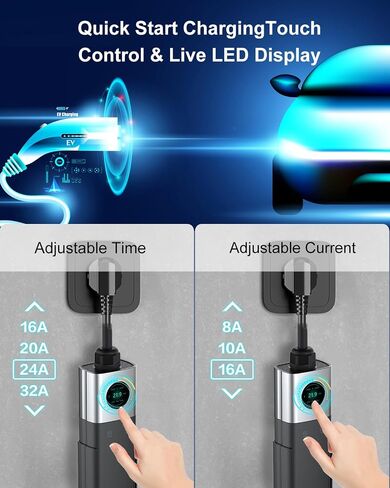 شاحن المستوى 2 EV المحمول-40AMP 240V شاحن للمستوى 1 و 2 ، مع شاشة LED الذكية WIFI ، كابل 25 قدمًا ، حزام/حائط ، حامل الكابل ، NEMA 14-50P ، J1772 متوافق in Kuwait