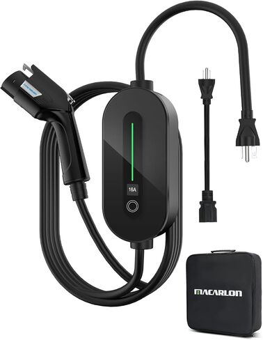 شاحن المستوى 1 و 2 EV ، 110V-240V 16A شاحن J1772 Portable مع NEMA 6-20 و 5-15 ، كابل 25 قدم للاستخدام المنزلي والخارجي (أسود) in Kuwait