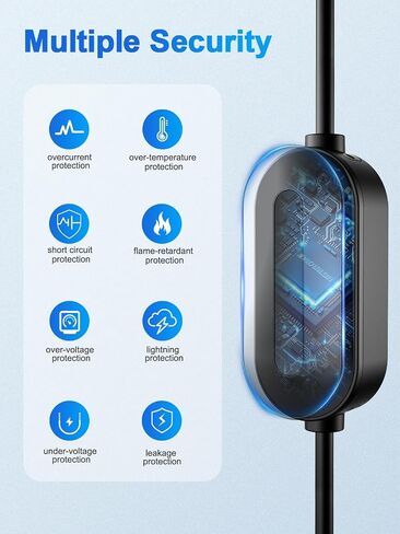 شاحن المستوى 1 و 2 EV ، 110V-240V 16A شاحن J1772 Portable مع NEMA 6-20 و 5-15 ، كابل 25 قدم للاستخدام المنزلي والخارجي (أسود) in Kuwait