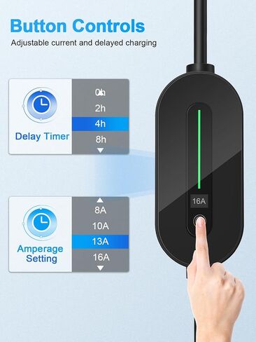 شاحن المستوى 1 و 2 EV ، 110V-240V 16A شاحن J1772 Portable مع NEMA 6-20 و 5-15 ، كابل 25 قدم للاستخدام المنزلي والخارجي (أسود) in Kuwait