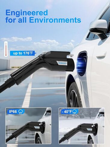 شاحن المستوى 1 و 2 EV ، 110V-240V 16A شاحن J1772 Portable مع NEMA 6-20 و 5-15 ، كابل 25 قدم للاستخدام المنزلي والخارجي (أسود) in Kuwait