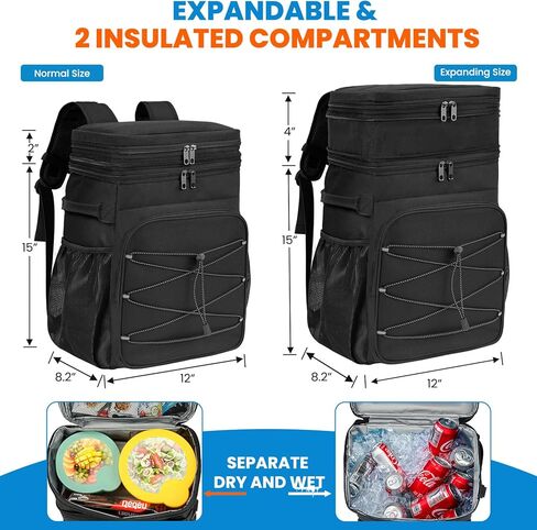 Expandable Cooler Backpack - 35/50 Cans Insulated Backpack Cooler for Men & Women, Portable 2 Leak Proof Compartments Coolers Bag for Picnic, Lunch, Hiking, BBQ Camping and Beach in Kuwait
