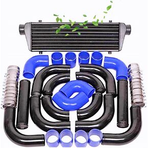 Sunroad 28 "× 7" × 2.5 "توربو توربو Universal مع 1 intercooler + 12pcs 2.5" خراطيم مقرنة + 12pcs Chrome + 24pcs t-bolt المشابك ، الفضة الأسود in Kuwait