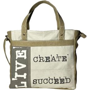 Mona B. Vintage Recycled Upcycled Canvas Life Is Short with Vegan Leather Trim (Tote) in Saudi Arabia