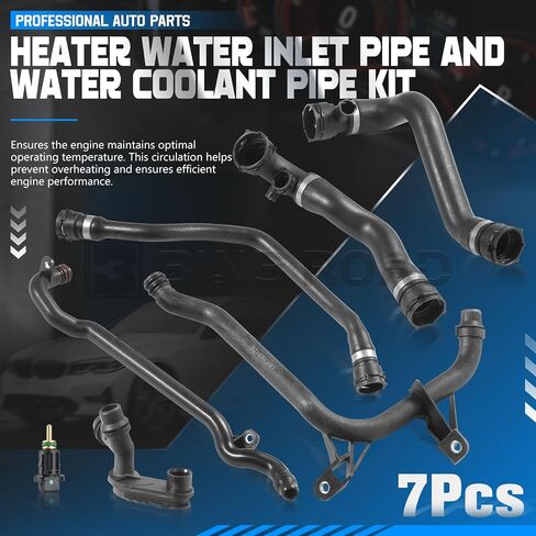 7pcs محرك سخان محرك أنبوب مدخل وأنابيب سائل تبريد الماء 11537502525 11531705210 17127510952 متوافق مع BMW 323i 325i 328i 330i in Kuwait